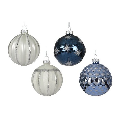 DEKOR DOM dekoracija - hanging bauble glass 8cm 062890 - white assorted - kmg ( 045640 ) Slike