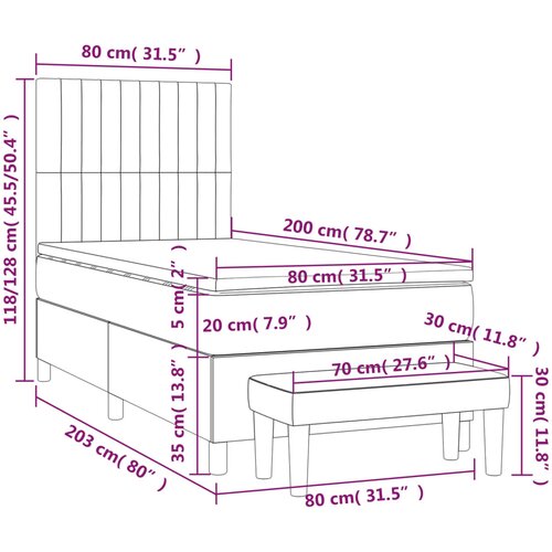  Krevet s oprugama i madracem smeđesivi 80x200 cm od tkanine Slike