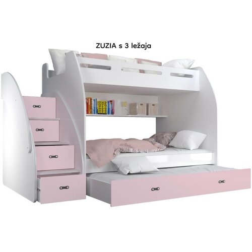  Dječji krevet na kat Zuzia s ladicama 200*120 cm - rozi Slike