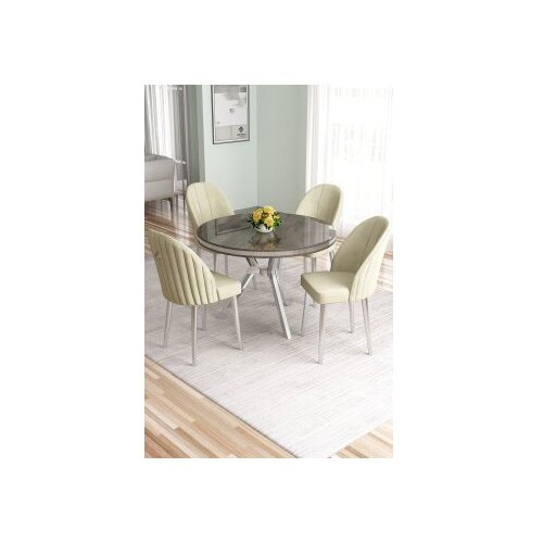 Hanah home Set trpezarijskog stola i stolica (5 delova) Mos Anthracite Chrome Cream Cene