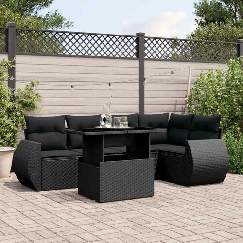  6-dijelni set vrtnih sofa s jastucima crni od poliratana Crna 100 x 55 x 73 cm Cene