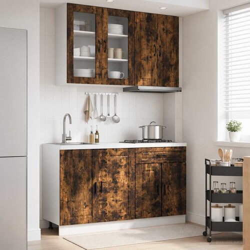  Kuhinjska jedinica PORTO 4 pcs Dimljeni hrast Konstruirano drvo Slike