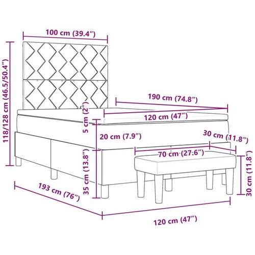 VidaXL Stranska postelja z vzmetnico in klopjo Temno siva 120x190 cm Tkanina Slike