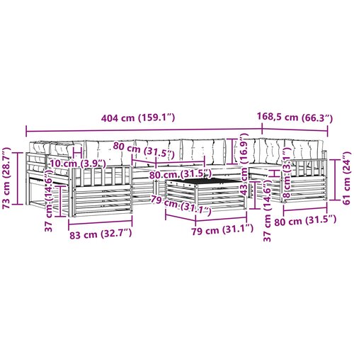  Set vanjskih sofa 8 kom. Prirodna i krem Slike