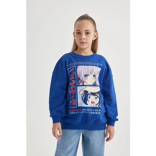 Defacto Girl&#39;s Relax Fit Crew Neck Printed Sweatshirt