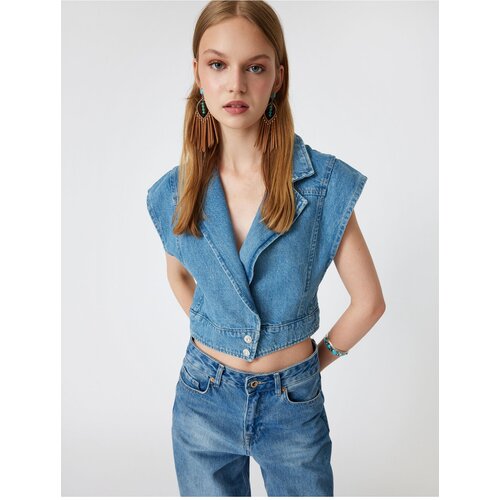 Koton Denim Vest Double Breasted Collar Buttoned Sleeveless Comfortable Fit Slike