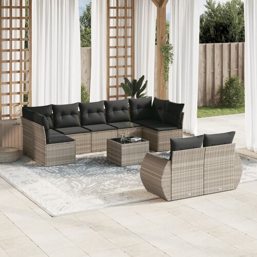 VidaXL 10-dijelni set vrtnih sofa poliratan s jastucima svijetlosivi Slike
