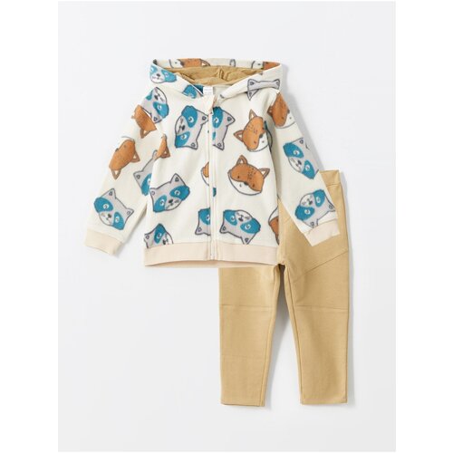LC Waikiki Hooded Baby Boy Cardigan and Tracksuit Bottom 2-Piece Set Slike