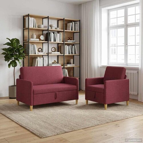  Set sofe s pohranom 2 pcs Vinska crvena Poliester Cene