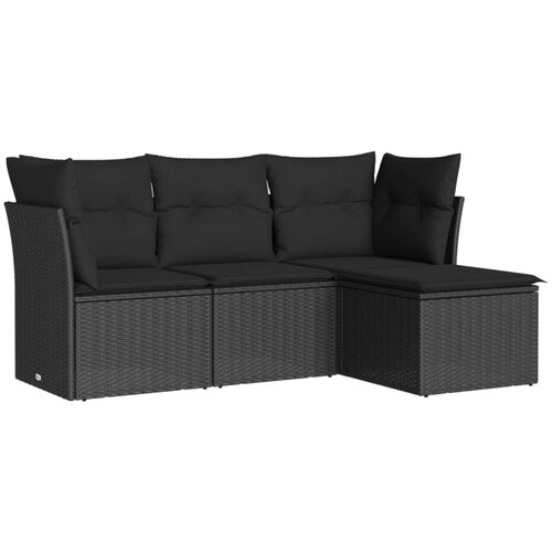 Maison Chic Seti vrtnega pohi&amp;scaron;tva - Vrtna garnitura - Vrtni pohi&amp;scaron;tvo set 4-delna z blazinami črna poli ratan, (21816663) Slike