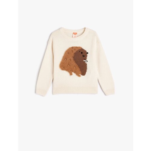 Koton women's knitwear sweater hedgehog appliqued long sleeve crew neck Slike