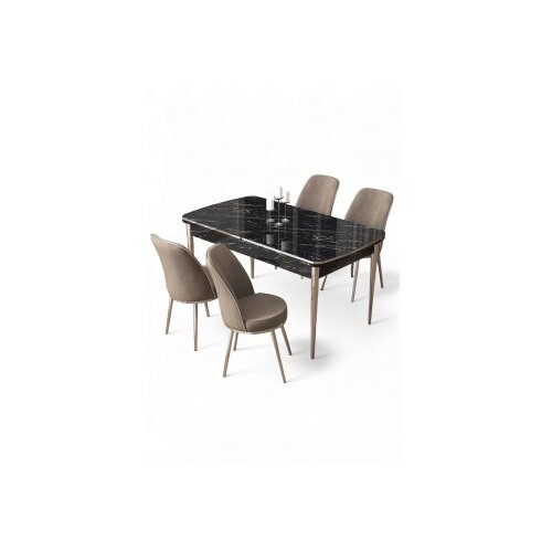 Hanah home Rasklopivi trpezarijski sto i stolice (5 delova) Nira Black Marble Chrome Cappuccino Cene