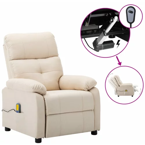 vidaXL Električni masažni fotelj krem blago