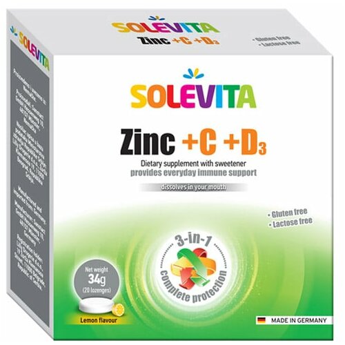 SOLEVITA zinc+c+d lozenge, 20 lozengi Slike
