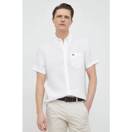 Lacoste Lanena košulja boja: bijela, regular, o button-down ovratnikom