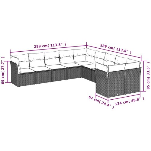  10-dijelni set vrtnih sofa s jastucima crni od poliratana Slike