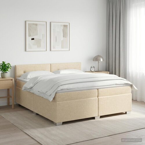 Boxspring krevet s madracem Krem 200 x 200 cm Tkanina Cene