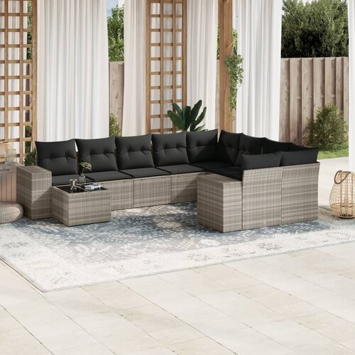 VidaXL 10-dijelni set vrtnih sofa poliratan s jastucima svijetlosivi Slike