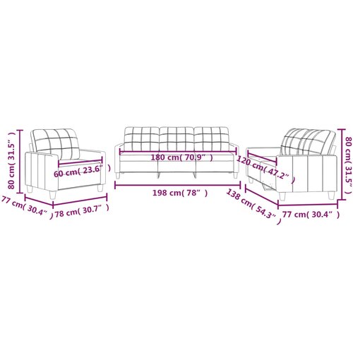  3-dijelni set sofa s jastucima boja vina od umjetne kože Slike