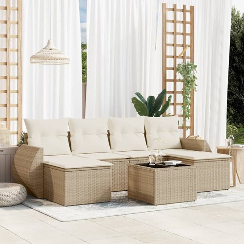 vidaXL 7-dijelni set vrtnih sofa od poliratana s jastucima bež Cijene