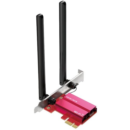 Mercusys MA37BE BE6500 WiFi 7 Bluetooth 5.4 PCIe Adapter, 2402 Mbps at 6 GHz + 2402 Mbps at 5 GHz + 574 Mbps at 2.4 GHz, 2x High Gain Tri-Band External Antennas, Wi-Fi 6E, MU-MIMO, OFDMA, 102 Cijene