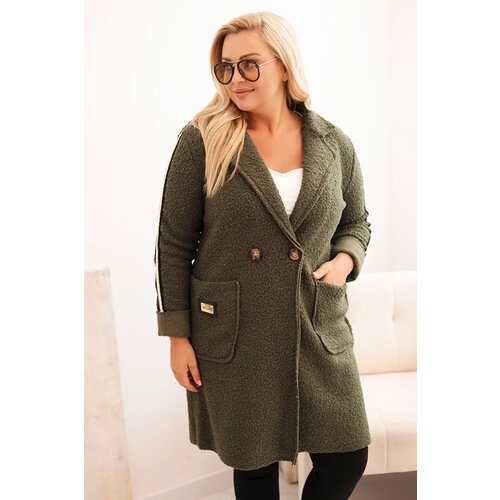 Kesi Włoski Plus Size women's coat made of faux sheepskin with pockets khaki Cene