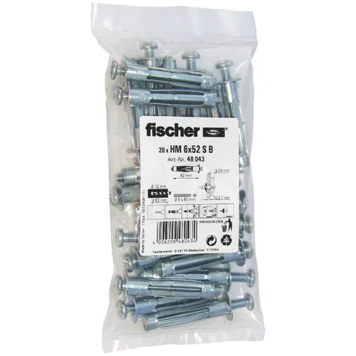 Fischer 6x52 S B tipl za šuplje zidove 60 mm 48043 20 St.