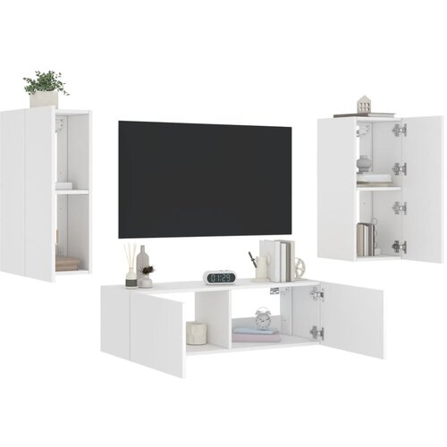 VidaXL Stenske TV omarice z LED lučkami 3 kosi bela Slike