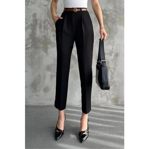 Dewberry 67537 Skinny Leg Belted Women Trousers-BLACK Cene