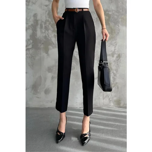 Dewberry 67537 Skinny Leg Belted Women Trousers-BLACK