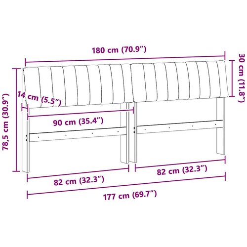  Tapecirani uzglavlje Sivo-smeđa 180 cm Čvrsto borovo drvo Slike