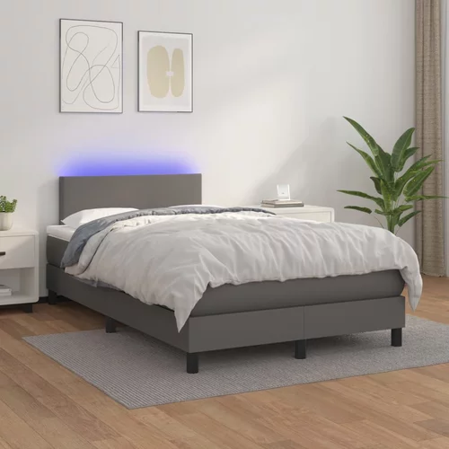 vidaXL Box spring postelja z vzmetnico LED siva 120x200cm umetno usnje