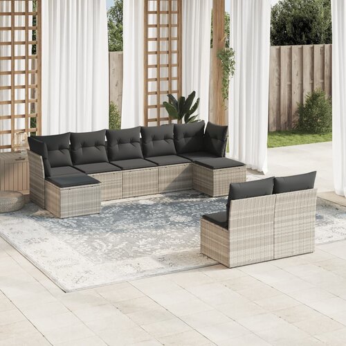 vidaXL 9-dijelni set vrtnih sofa od poliratana s jastucima svjetlosivi Cijene