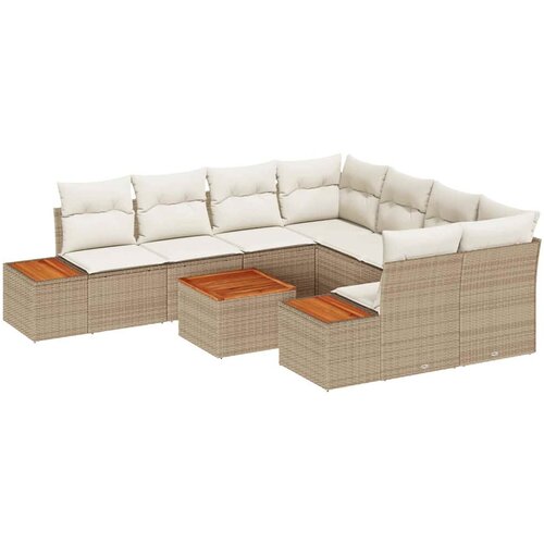 vidaXL Vrtna sedežna garnitura z blazino 9 pcs Bež Poly ratan, (5000144754) Cene