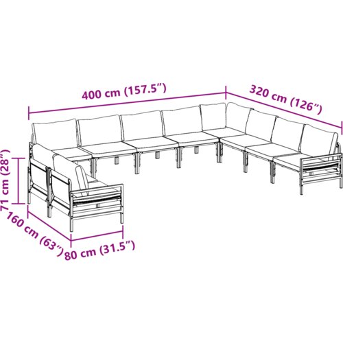 vidaXL Sjedeća garnitura za vrt 10 pcs Antracitno siva Čelik Cene