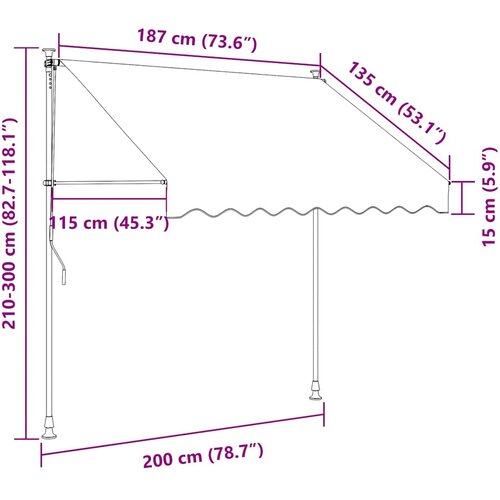 Tenda na ručno uvlačenje s LED svjetlima 200 cm antracit Slike