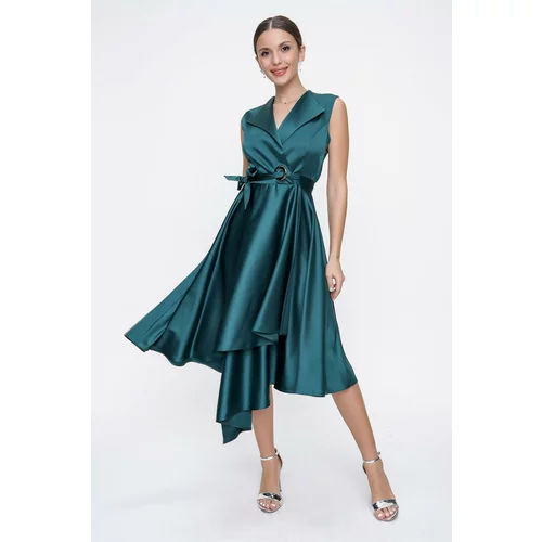 By Saygı Double Breasted Neck Lace-Up Satin Dress