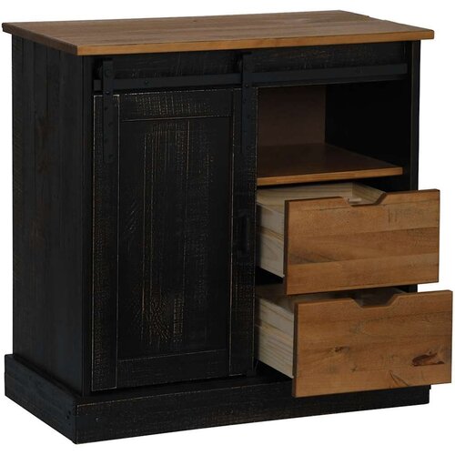 VidaXL Komoda HALDEN s kliznim vratima crna 80x40x80 cm puno drvo Slike