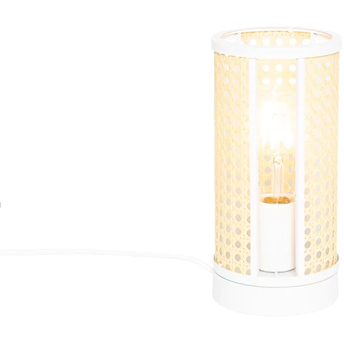 QAZQA Retro namizna svetilka bela z ratanom 12 cm - Akira