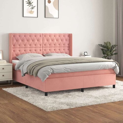  Box spring postelja z vzmetnico roza 160x200 cm žamet, (20896537) Slike