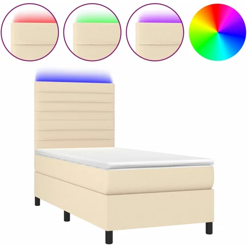 vidaXL Box spring postelja z vzmetnico LED krem 90x200 cm blago, (20899429)