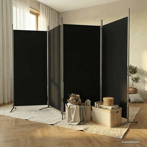 Sobna pregrada s 4 panela crna 346x180 cm od tkanine Cijene
