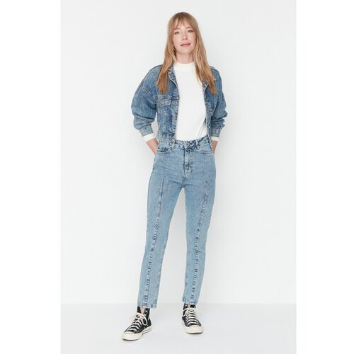 Trendyol Blue Pleated High Waist Mom Jeans Slike