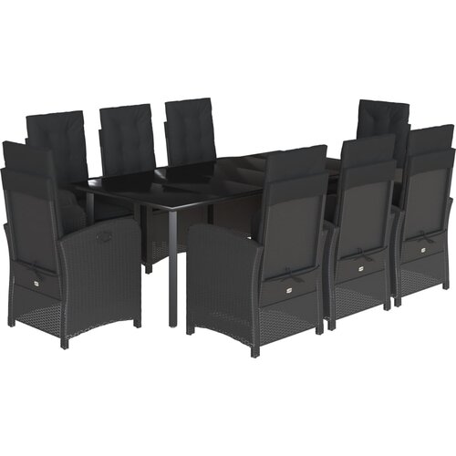  9-dijelni vrtni blagovaonski set s jastucima crni od poliratana Crna 200 cm table length Slike