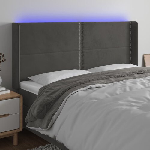vidaXL LED posteljno vzglavje temno sivo 183x16x118/128 cm žamet Cene