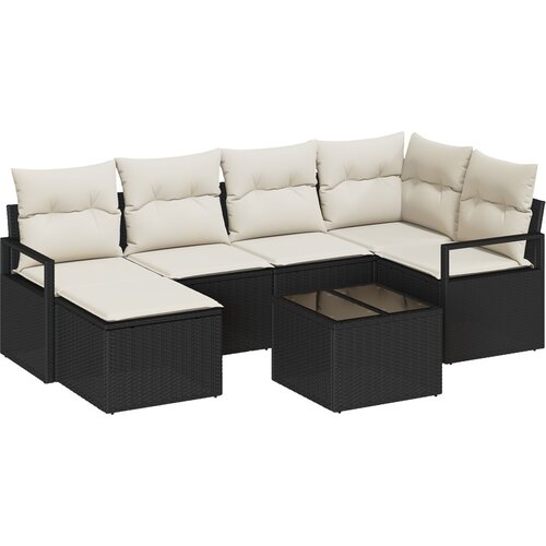 VidaXL set od 6 dijelova vrtnih sofa s jastučićima smeđa poli ratan, 2-sjedna vrtna sofa s pohranom i jastučićima crna poli ratan Slike