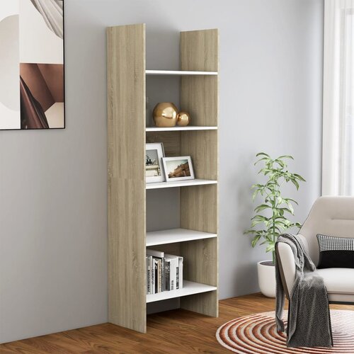 Furnova Knjižna omara bela in sonoma hrast 60x35x180 cm iverna plo&amp;scaron;ča, (21950856) Slike
