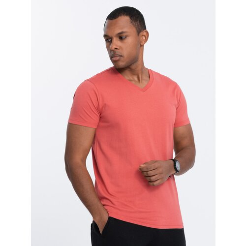 Ombre BASIC men's classic cotton T-shirt with a crew neckline - pink Cene