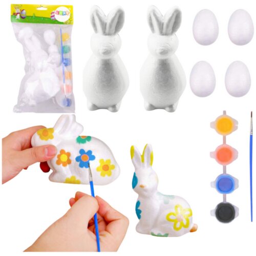  Set for painting styrofoam decorations 2 bunnies 4 eggs paints Cijene