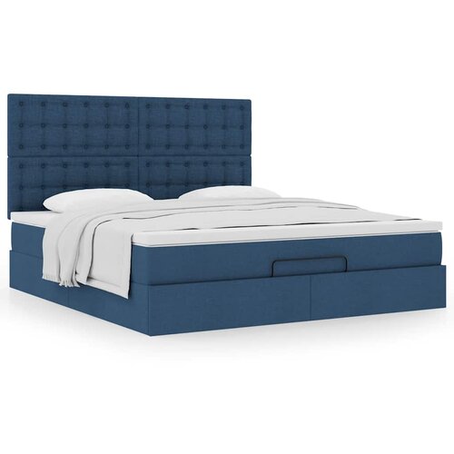 VidaXL Otomanski posteljni okvir z vzmetnico moder 180x200 cm blago Slike
